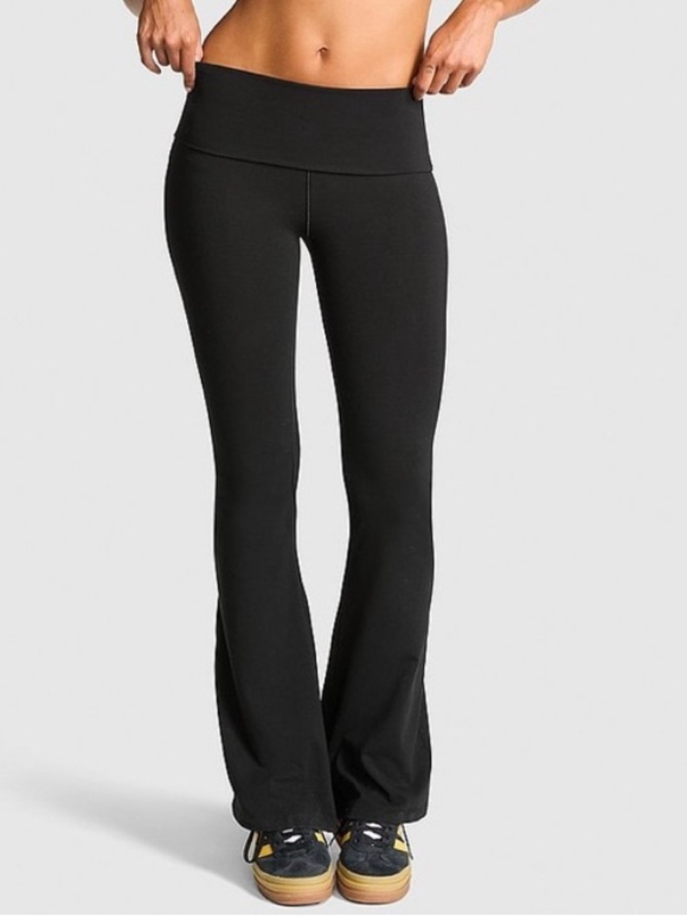 PINK Victoria's Secret Black Foldover Flare Leggings Size L Y2K Bling